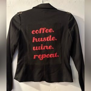 Coffee hustle wine repeat Upcycled black blazer w rhinestones 4